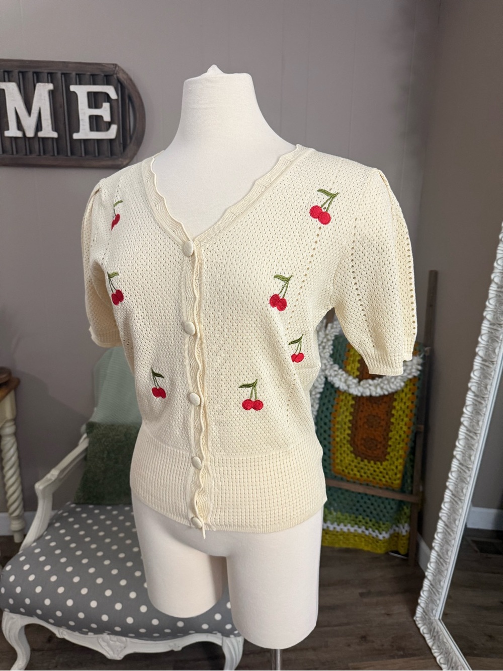 Simply Southern • Short Sleeve Crochet Cherry Cardigan - Picture 10 of 12